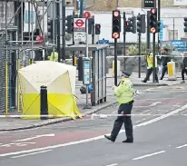  ??  ?? Scene of stabbing in Tulse Hill, London yesterday