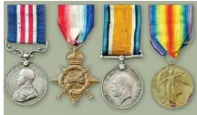  ??  ?? A Military Medal grouping won at the Battle of Arras by Sergeant Gaffney of the East Kent Regiment