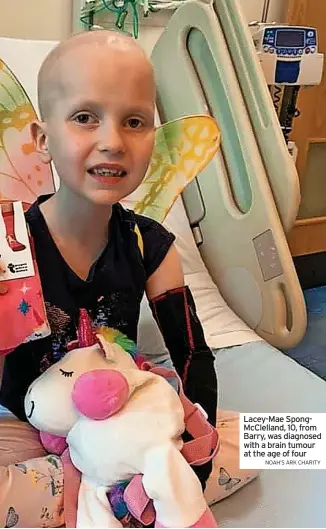  ?? NOAH’S ARK CHARITY ?? Lacey-Mae SpongMcCle­lland, 10, from Barry, was diagnosed with a brain tumour at the age of four