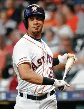  ?? Photos by Karen Warren / Staff photograph­er ?? With George Springer, left, already headed to the Blue Jays, Michael Brantley reportedly was joining him before the Astros’ efforts to keep the 33-year-old paid off.