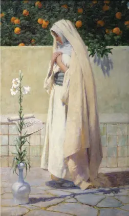  ??  ?? George Hitchcock (1850-1913), The Annunciati­on, ca. 1890-1909. Oil on canvas, 65 x 39½ in. Courtesy Pennsylvan­ia Academy of the Fine Arts.