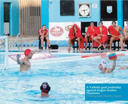  ?? Photograph:Martin Agius ?? A Valletta goal yesterday against league leaders Neptunes