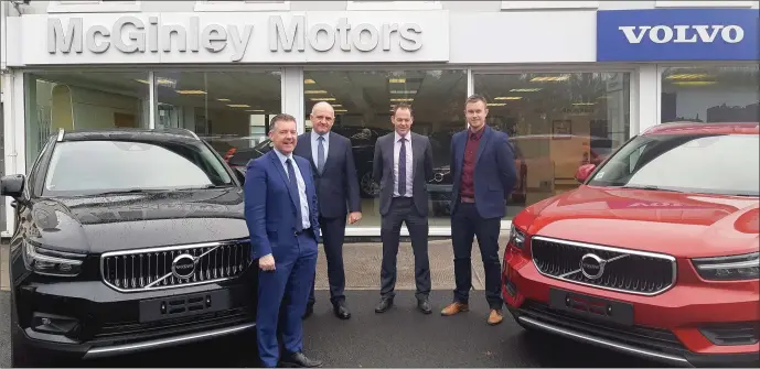  ??  ?? McGinley Motors will host a Volvo Test Drive Event on Saturday 17th November in Castle Dargan, Co. Sligo. Customers are invited to test drive a choice of cars from the award-winning Volvo range including the XC60, 2018 World Car of The Year, and the XC40, 2018 European Car of the Year. Pictured are some of the McGinley Motors team who will be in Sligo for the Volvo event: (l-r) Patrick McGinley, Philip McLaughlin, Ciaran McHugh and Shaun Cannon. To book a test drive visit at mcginleymo­torsvolvo.eventbrite.ie or call the McGinley Motors team on +353 (74) 91 25666. Test drives are restricted to drivers over the age of 25 with a full driving licence.