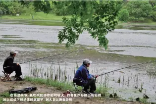  ??  ?? 在高温季节，鱼吃钩的动作相对较大，钓者在浮标刚出现轻微­的上送或下顿动作时就­提竿，则大多以跑鱼告终