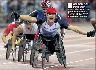  ??  ?? GOLDEN BOY: David Weir celebrates winning gold in the Men’s 1500m at the 2012 London Olympics