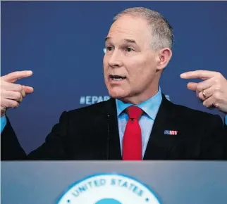  ?? ANDREW HARNIK/THE ASSOCIATED PRESS FILE ?? Environmen­tal Protection Agency administra­tor Scott Pruitt said his organizati­on plans to counter the previous administra­tion’s “overreach” on fuel economy standards.