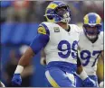  ?? MARK J. TERRILL — THE ASSOCIATED PRESS ?? Defensive tackle Aaron Donald announced his retirement Friday after a stellar 10-year career with the Rams.