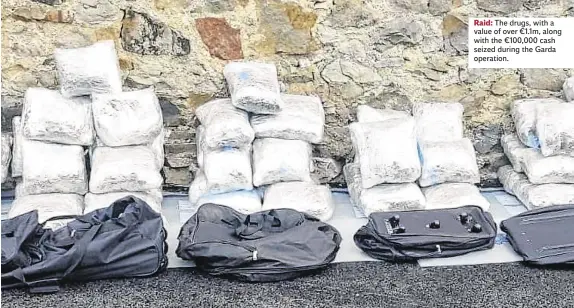  ??  ?? Raid: The drugs, with a value of over €1.1m, along with the €100,000 cash seized during the Garda operation.