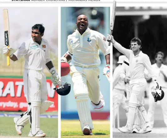 ?? GETTY IMAGES & THE HINDU PHOTO LIBRARY ?? Captains courageous: The three skippers with the highest individual scores in Test cricket: Brian Lara (centre), Mahela Jayawarden­e (left) and Mark Taylor.