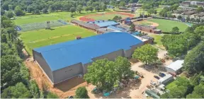  ?? TREY CLARK/UNIVERSITY OF MEMPHIS ?? The new Memphis football indoor practice facility is nearly complete.