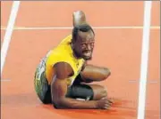  ?? REUTERS ?? Usain Bolt stopped abruptly with cramps in his left hamstring, began hobbling and tumbled to a halt after a forward roll while anchoring Jamaica in the 4x100m relay final. Assisted by his three teammates, he got up and limped to the finish line to...