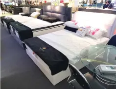  ??  ?? Mattresses to suit individual sleeping needs are available at Spring Furniture Fair, on now till April 3 at Vivacity Megamall.