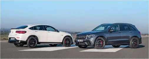  ??  ?? clockwise from below Sleek Coupé model gains a fixed rear wing and larger running boards; interior is lifted by sports seats and steering wheel; GLC63 S boasts wider tracks front and rear; turbocharg­ed 4,0-litre V8 delivers 700 N.m.