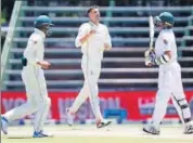  ?? AFP ?? Duanne Olivier’s (centre) five-for helped bowl out Pak for 185.