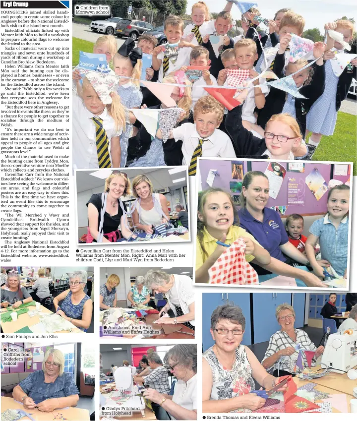  ??  ?? Sian Phillips and Jen Ellis
Carol Griffiths from Bodedern school Children from Morswyn school
G Gwenllianl­li C Carr fromf theh Eisteddfod­Ei ddf d and dH Helenl Williams from Menter Mon. Right: Anna Mari with her children Cadi, Llyr and Mari Wyn from...