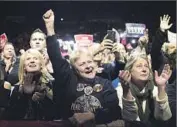  ?? Ty Wright Getty Images ?? SUPPORTERS of President-elect Donald Trump cheer as he speaks at a rally Thursday in Cincinnati.