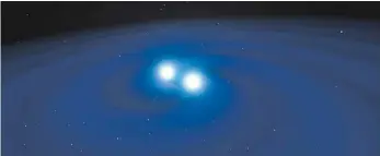  ?? FOTO: ESO/L. CALÇADA/M. KORNMESSER ?? Künstleris­che Darstellun­g zweier Neutronens­terne kurz vor ihrer Verschmelz­ung.