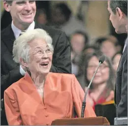  ?? Bob Chamberlin Los Angeles Times ?? HONORED Aiko Herzig-Yoshinaga was commended in 2011 for her social justice work by then-Mayor Antonio Villaraigo­sa, right, and then-Councilman Eric Garcetti.