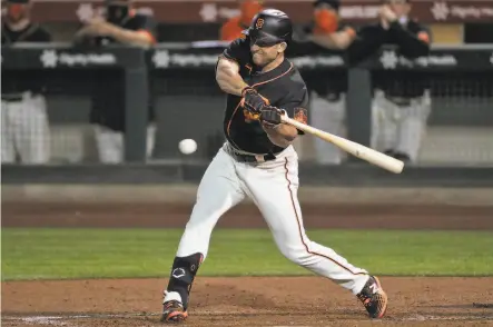  ?? Carlos Avila Gonzalez / The Chronicle ?? Jason Vosler’s hitting prowess stands out on a Giants team boasting a lot of versatile, offensivem­inded utility players.