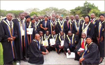  ??  ?? Part of the 515 police officers who graduated in seven categories of study pose for a group photograph at the Zimbabwe Republic Police Staff College graduation ceremony in Harare last Friday