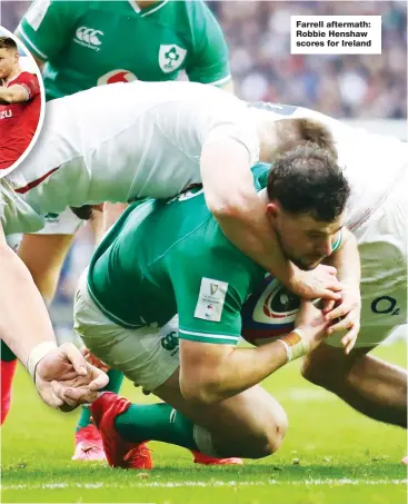  ??  ?? Farrell aftermath: Robbie Henshaw scores for Ireland