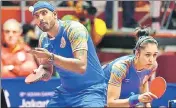  ?? PTI ?? Sharath Kamal and Manika Batra in mixed doubles event.