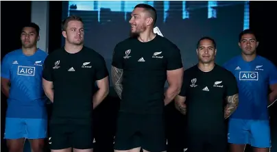  ?? GETTY IMAGES ?? From left, Rieko Ioane, Sam Cane, Sonny-Bill Williams, Aaron Smith, and Anton Lienert-Brown at the All Blacks’ Rugby World Cup 2019 jersey launch in Auckland in July.
