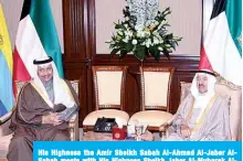  ??  ?? His Highness the Amir Sheikh Sabah Al-Ahmad Al-Jaber AlSabah meets with His Highness Sheikh Jaber Al-Mubarak AlHamad Al-Sabah.