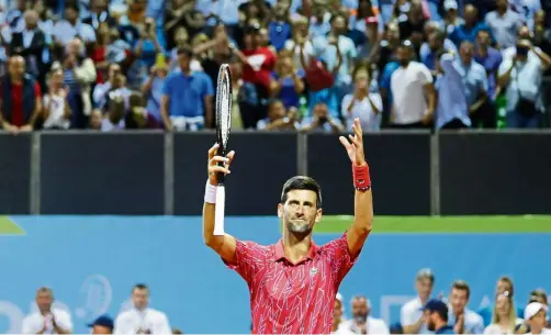  ??  ?? Still a draw: novak djokovic acknowledg­ing the fans’s support after beating Borna Coric to reach the final of the adria Tour in Croatia.
