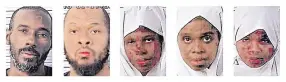  ??  ?? The Taos compound suspects are, from left, Lucas Morton, Siraj Wahhaj, Subhanah Wahhaj, Jany Leveille and Hurjah Wahhaj.