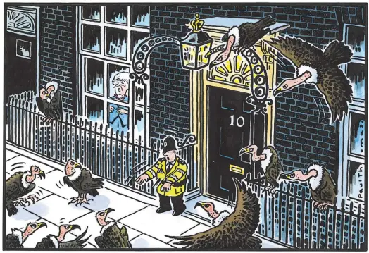  ??  ?? ‘Shoo! The PM isn’t going anywhere!’ To order a print of this Paul Thomas cartoon or one by Pugh, visit Mailpictur­es.newsprints.co.uk or call 020 7566 0360.