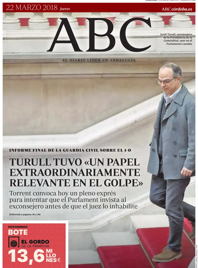  ??  ?? Jordi Turull, exconsejer­o de la Presidenci­a de la Generalita­t, ayer en el Parlamento catalán