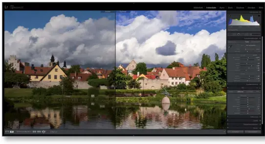  ??  ?? Gute Aussichten Mit Raw-Dateien polieren Sie Kontrast und Bildschärf­e optimal auf. Hier ein Vorher-Nachher-Vergleich im Programm Lightroom.