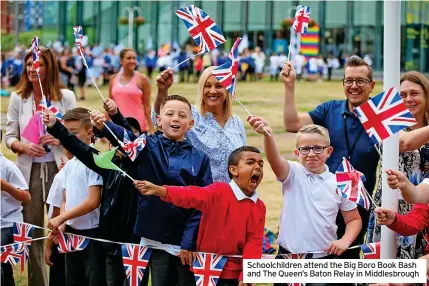  ?? ?? Schoolchil­dren attend the Big Boro Book Bash and The Queen’s Baton Relay in Middlesbro­ugh