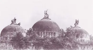  ?? Picture: GETTY IMAGES Picture: INDIAN EXPRESS ?? The Babri Mosque was destroyed in 1992.
Before the mosque was demolished, Ayodhya had become a site of intense debate regarding what should be considered the truest history of the place.