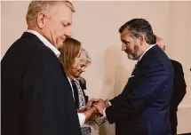  ?? Jerry Lara/Staff photograph­er ?? Sen. Ted Cruz, right, greets, from left, Brian Montgomery, Kristin Bride and Maurine Molak, who lost their children to suicide after they were cyberbulli­ed.