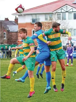  ?? Tom Paul (TMB Photograph­y) ?? ● Joe Lynch, left and Ally Brown in action against Warrington Rylands at the weekend