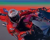  ?? ?? Fulmine rosso Francesco Bagnaia, 27 anni, con la nuova Ducati Desmo24. Il torinese ha già vinto tre titoli mondiali: uno in Moto2 nel 2018 e due in MotoGP nel 2022 e 2023. In carriera ha vinto 28 GP