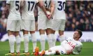  ?? Photograph: Zac Goodwin/PA ?? James Maddison lies down behind the wall to face an Arsenal free-kick in April’s north London derby, where all three goals Spurs conceded came from set plays.