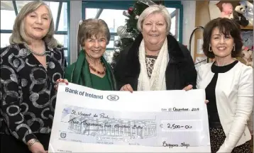  ??  ?? Linda Carley, Joan Boggan, Annette Beckett (St Vincent de Paul) and Diane Cullen at the presentati­on of a cheque for €2,500 to the local branch of St Vincent de Paul.