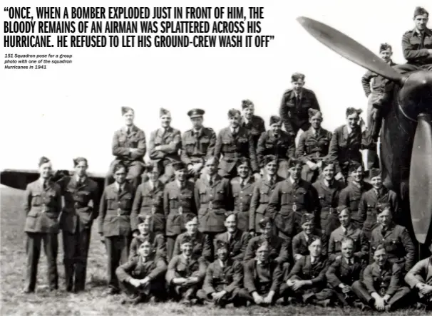  ??  ?? 151 Squadron pose for a group photo with one of the squadron Hurricanes in 1941