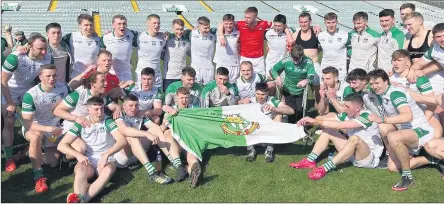  ?? ?? Limerick footballer­s celebrate their victory last Saturday in the TUS Gaelic Grounds.