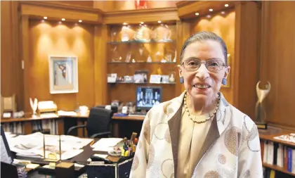  ?? ALEXBRANDO­N/AP ?? Supreme Court Justice Ruth Bader Ginsburg is shown in her chambers in Washington.