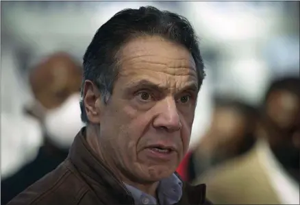  ?? SETH WENIG — THE ASSOCIATED PRESS FILE ?? On March 8, New York Gov. Andrew Cuomo speaks at a vaccinatio­n site in New York. A lawyer for Cuomo said Thursday that she reported a groping allegation made against him to local police after the woman involved declined to press charges herself.