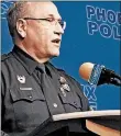  ?? TERRY TANG/AP ?? Police spokesman Tommy Thompson addresses the investigat­ion last week.