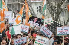  ?? — AFP ?? Youth Congress activists stage a protest against Prime Minister Narendra Modi and Nirav Modi in the wake of the PNB fraud scandal, in Shimla on Thursday.