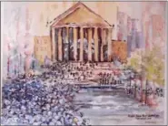  ?? SUBMITTED PHOTO ?? The watercolor painting of the crowd gathered around Philadelph­ia Art Museum steps during the ceremony honoring the Philadelph­ia Eagles Super Bowl victory.