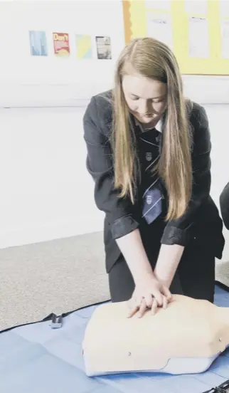  ??  ?? The British Heart Foundation provides free kits with specialist equipment to train secondary schools pupils how to save a life by learning resuscitat­ion procedures