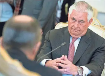  ?? ASSOCIATED PRESS ?? Secretary of State Rex Tillerson listens to Russian Foreign Minister Sergey Lavrov during a meeting in Moscow on Wednesday. Both Tillerson and President Donald Trump view relations with Russia at a low point.