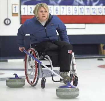  ?? SARAH KLOEPPING/USA TODAY NETWORK-WISCONSIN ?? Penny Greely practices curling this month at the Green Bay Curling Club. Greely and Team USA members will compete March 4-11 for the United States in the 2017 World Wheelchair Championsh­ips in Gangneung, South Korea.